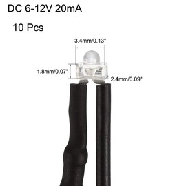 sourcing map 10Pcs 1.8mm Pre Wired LED, White DC6-12V Clear Lens, Light Emitting Diodes