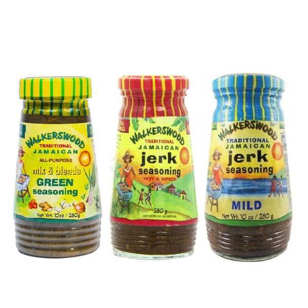 Walkerswood Traditional Jamaican Seasoning - all purposse Green 280g, Hot & Spicy 280g and Mild 280g - in a Premier Life Store Box