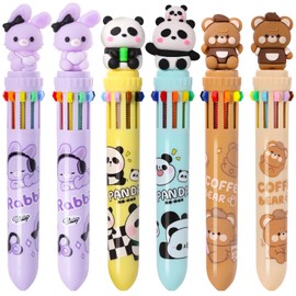 Multicolor Ballpoint Pen 0.7mm, 10-in-1 Colored Retractable Cartoon Animal Ballpoint Pens for Office Back to School Supplies Students Children Gift, 6 Count
