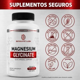 Glicinato De Magnesio Bonsanté Labs  Magnesium Glycinate 500mg, 100 Caps                                                                              