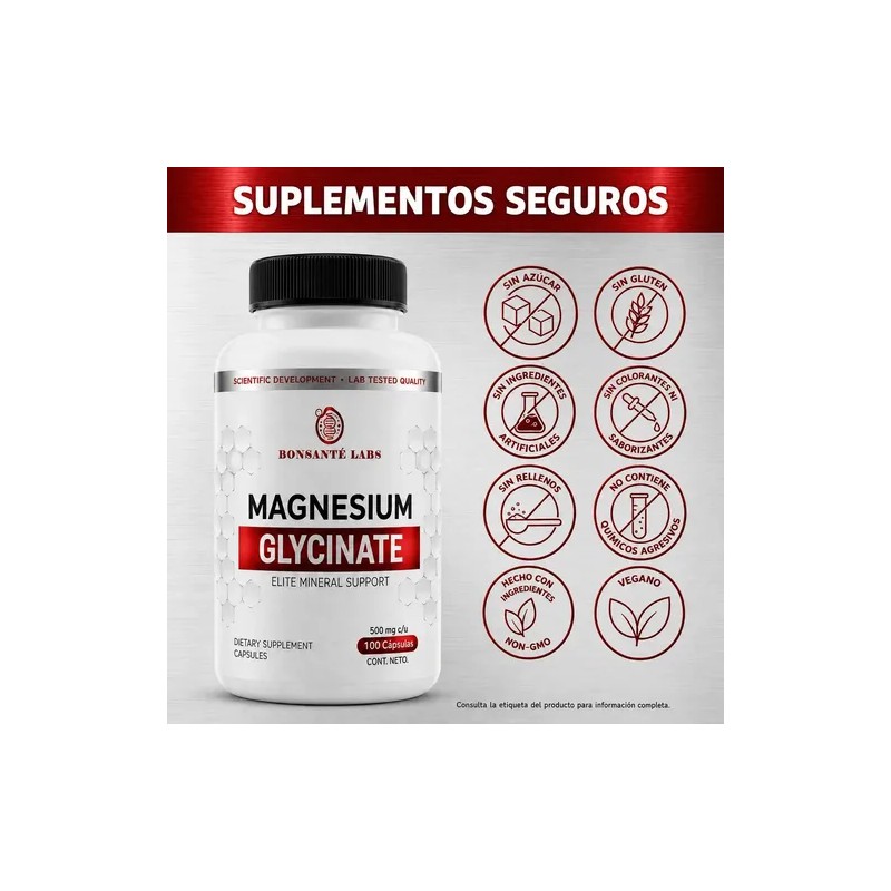 Glicinato De Magnesio Bonsanté Labs Magnesium Glycinate 500mg, 100 Caps