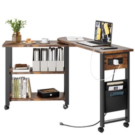 GarveeHome Rotating Side Table 360° End Table with Charging Station Swivel Side Table with Extra Storage Bag Movable End Table with 6 Swivel Wheels with Brakes for Bedroom Living Room