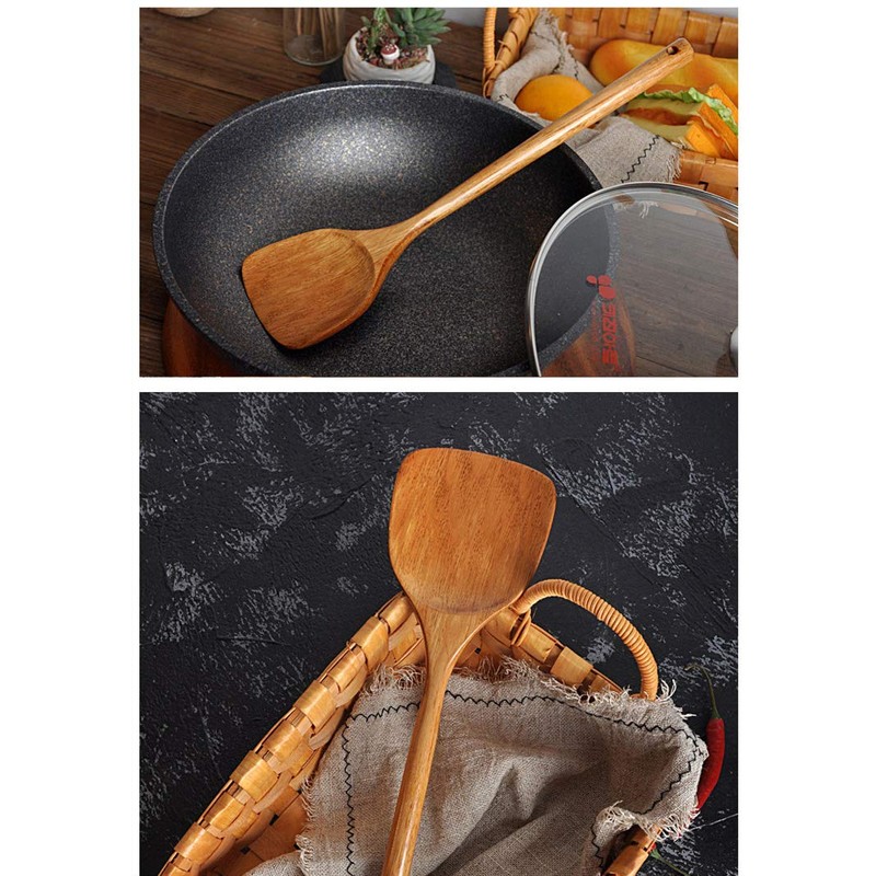 FJNATINH Wooden Spatula with Long Handle for Cooking Kitchen Cookware