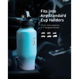 Trebo Botella de agua aislada de 32 onzas que cabe en el portavasos, botellas de doble pared de acero inoxidable con mango de paracaídas, con tapas de boquilla de popote, mantiene el frío durante 48 horas/caliente 24 horas, chicle