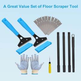 Floor Scraper Long Handle Heavy Duty (2-Pack),8-72" Adjustable Razor Blade Scraper for Tile, Paint & Glue Removal, 4" Wide Blade with 10 Replacements, Safe for Floors, Walls, Glass & Stove Tops