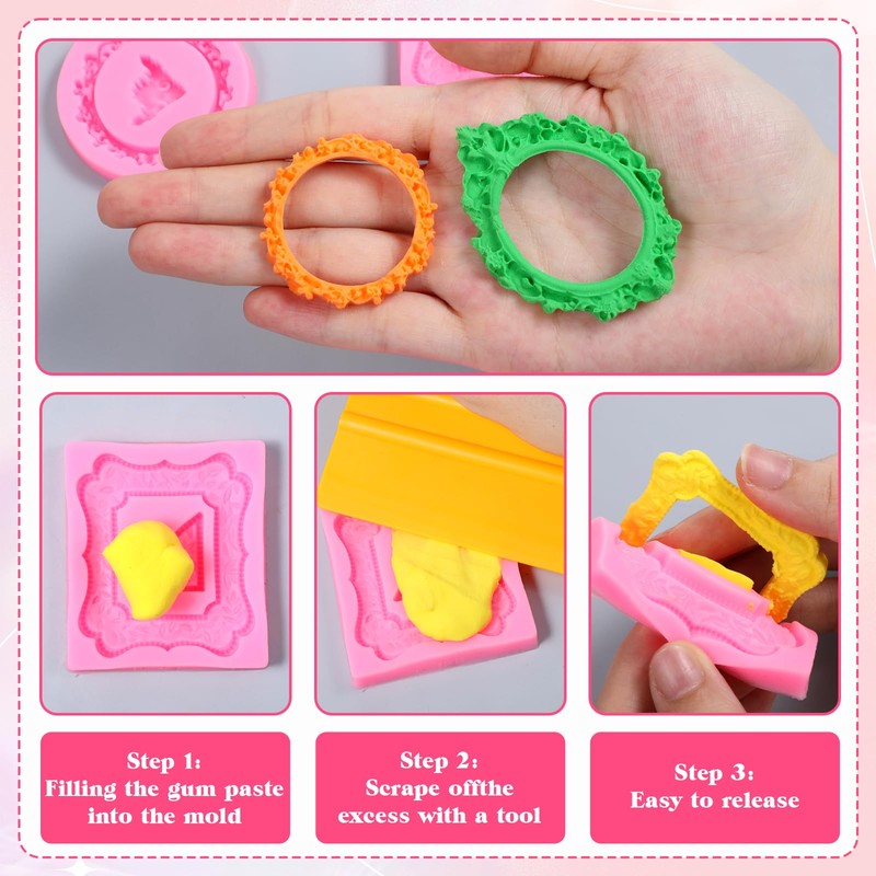 9 Pcs Frame Silicone Mold, Vintage Style Picture Frame Molds