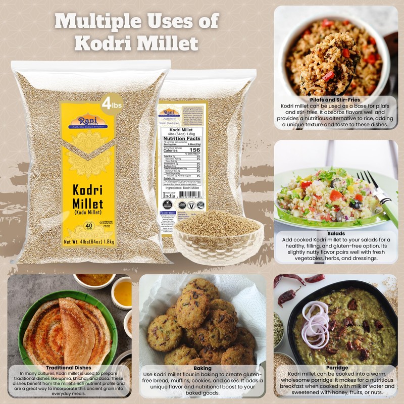 Rani Kodri (Polished Kodo Millet Seeds) Ancient Grains, 64oz (4lbs)