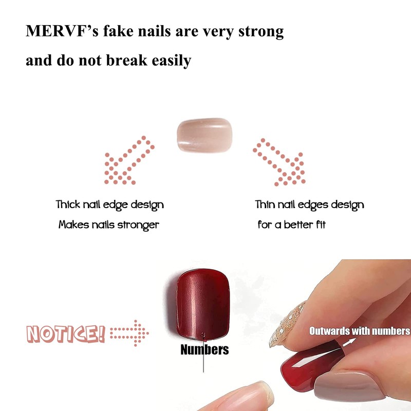 MERVF Square Press On Squoval Acrylic Nails with Glitter Design