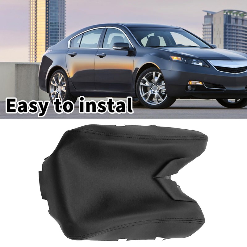 laffoonparts Black Leather Center Console Lid Armrest Cover Skin, Leather