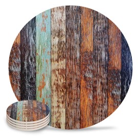 Drink Coasters Vintage Rustic Wood Farmhouse Absorbent Stone Ceramic Coaster with Cork Back and NO Holder for Cups, Set of 4-Piece
