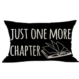 Aceroece Quote Just One More Chapter Books Black Background Gift for Reading Lover Home Decor Lumbar Decorative Pillowcase Cotton Linen Throw Pillow Cover Cushion Case Rectangular 12 x 20 Inches
