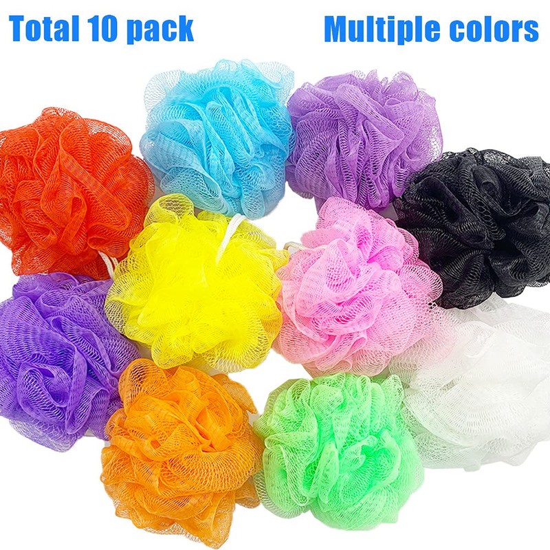 10 Pcs Bath Loofah Shower,Small Mesh Sponge Pouf Colorful Exfoliating