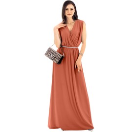 KOH KOH Plus Size Womens Long Cocktail Empire Waist Short Sleeve Formal V-Neck Bridesmaid Summer Flowy Bridesmaids Wedding Guest Grecian Gown Gowns Maxi Dress Dresses, Coral Pink Peach 3XL 22-24