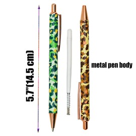 Lopenle 8 PCS Metal Camouflage Pens Leopard Ballpoint Pen Fancy Cheetah Pens For Women Military Pen Camping Pens Army Pattern Pens Black Ink For School Office