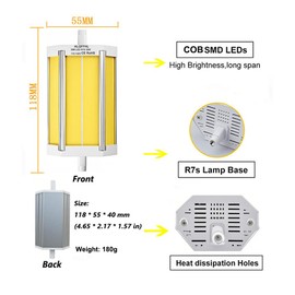 ALQFFHL R7S 118mm LED Bulb 30W, COB J Type Double Ended Flood Light, 200W Halogen Bulb Replacement, 120V 2700 lm, Dimmable Wall Security Floor Standing Lamp for Work and Home (Warm White 3000K)
