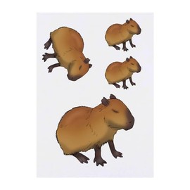 4 x 'Sleepy Capybara' Temporary Tattoos - Water Resistant, Skin-Safe, Non-Toxic Transfers, Mixed Sizes (TO00072208)