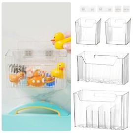RETON 4 Pack Adhesive Cabinet Door Organizer, Plastic Wall Mounted Storage Bins, Fridge Floating Shelves Under Sink Organizers for Kitchen Bathroom Pantry Office