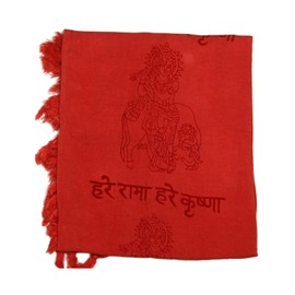 ASHIRWAD Large Om Aum Scarf Shawl Wrap Light Weight Soft Cotton Rayon Viscose Mix Hand Printed Boho Bohemian Yoga Prayer (HRHK Red)