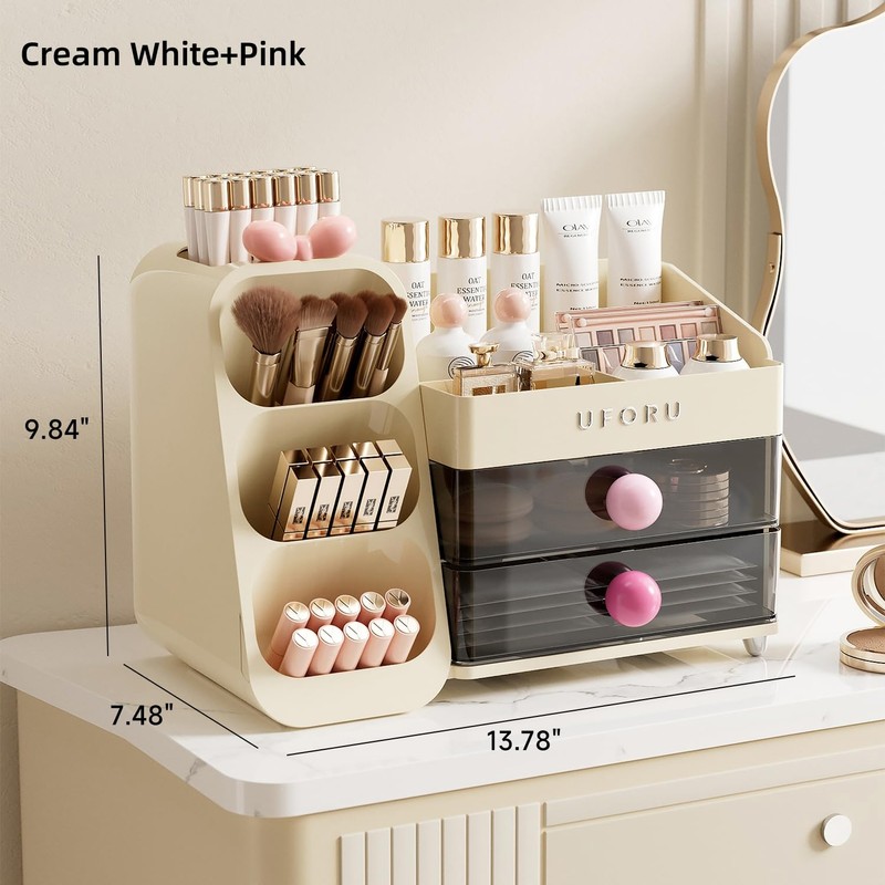 UFORU Makeup Organizer for Vanity with Brush Holder, Countertop Organizer