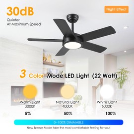 CHESUR 42" Black Ceiling Fans with Lights - Modern Low Profile Ceiling Fan with Lights and Remote Control, 5 Dual-Sided Blades, Reversible DC Motor, Ceiling Fan for Indoor and Outdoor