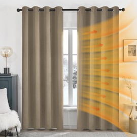 Deconovo Blackout Curtains – Noise-Reducing & Energy-Saving Grommet Top Thermal Insulated Drapes, 2 Panels, Khaki, 52W x 84L Inches – Light Blocking & Privacy for Bedroom & Living Room