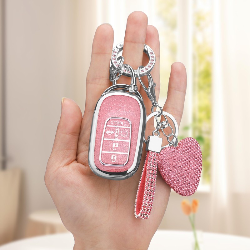 Vicoca for Honda Key fob Cover with Diamond Heart Keychain,
