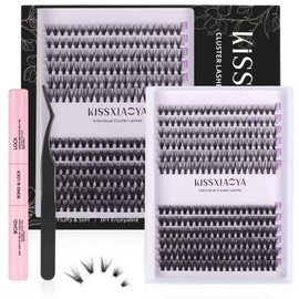 Cluster Eyelash Extensions Kit, DIY Lashes Extension Kit with Lash Bond & Seal and Applicator, 240 Pcs 20D+40D 9-14mm 0.07D Curl Mixed Cluster Lashes Starter Kit at Home (9-14mm, Kit B)