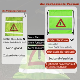 Giggleye Helmtasche mit Kordelzug – Fluoreszierend, auffälliges Warndreieck, für Motorrad, Fahrrad & Skihelme, leicht, vielseitig, Outdoor, Fitness(2 Stück, 50x50 cm)