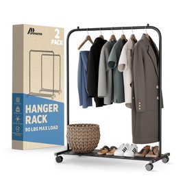 Lifemaster Metal Clothes Rack - Pack of 2 Versatile, Ample Storage Space, Simple Assembly, Hanging Garment and Clothes Rolling Rack with Wheels - Black