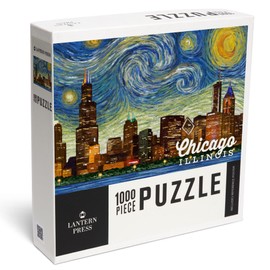 Lantern Press 1000 Piece Jigsaw Puzzle, Chicago, Illinois, Starry Night