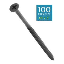 IMScrews #8x3 Phillips Carbon Steel Flat Head Sharp Point Drywall Screws, 100-Pack, Gray Phosphate Fine Thread
