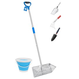 Arejonner Sand Flea Rake Set, 304 Stainless Steel, Detachable 60 Inches Long Handle, 16'' Basket with Sharp Teeth. Includes D-Handle Grip, Small Shovels, Sifter and Bucket