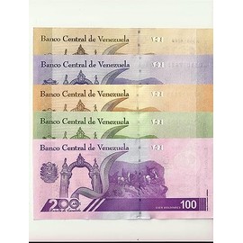 Collectible Banknotes 5-100 Bolivar Digital (Digitales) 5 Pieces Banknote Set, 2021, UNC - 5-100 Million Soberano…