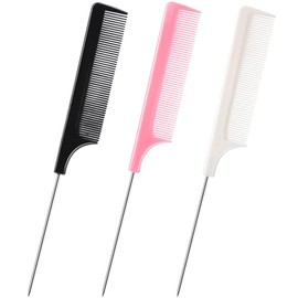 DAZISEN Pack of 3 Hair Combs - Antistatic Tail Comb Fine Tooth Comb Salon Hairdressing Hair Cutting Comb with Stainless Steel Handle for Women and Men