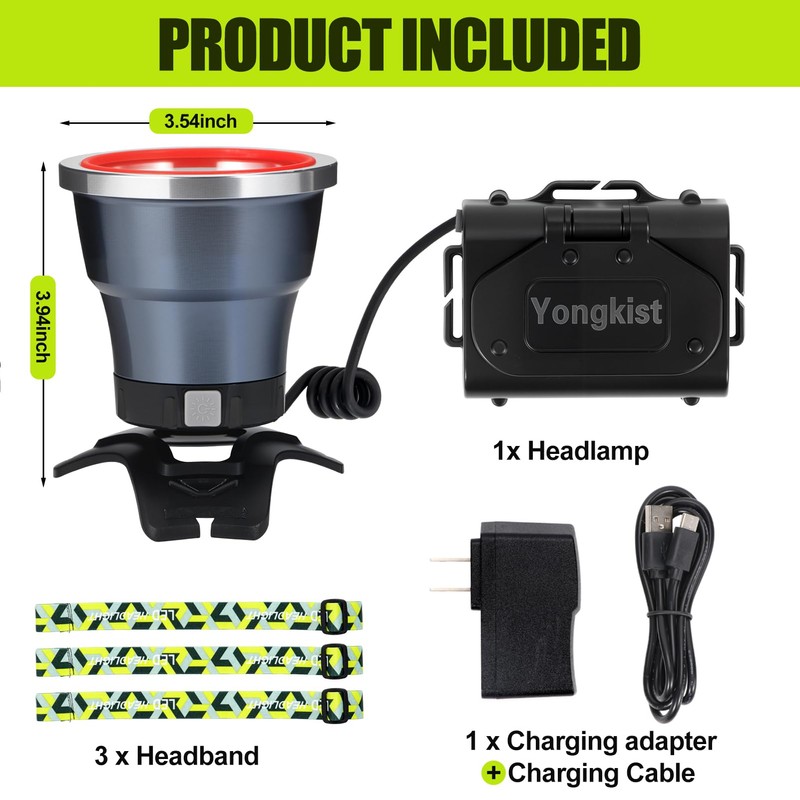 Yongkist Super Bright Rechargeable LED Headlamp, High Lumen Waterproof Head