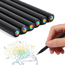 Canollo Rainbow Pencils Children 7 in 1, Pack of 6 Rainbow Pens for School Cone Filling, Rainbow Pens, Children's Drawing Rainbow Pens for Party Bags, Children's Birthday, School Girls (Black)