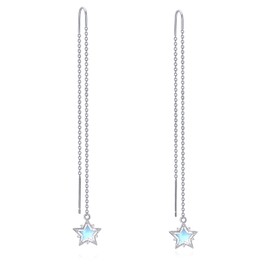 Star Earrings Sterling Silver Star Jewellery Long Moonstone Threader Earrings Pull Through Moonstone Dangle Earrings Jewellery Gifts for Women
