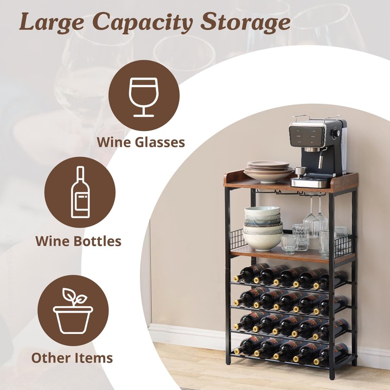 KATHY&BOB Morden Wood Wine Rack Freestanding Floor, 5-Tier Wine Storage