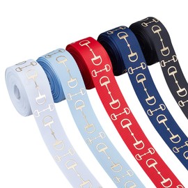 BENECREAT 25 Yards 5 Colors Gold Foil Snaffle Bits Horse Equestrian Show Grosgrain Ribbon, 7/8Inch Equestrian Grosgrain Ribbon for Crafting Sewing Hair Bow Accessories Gift Wrapping