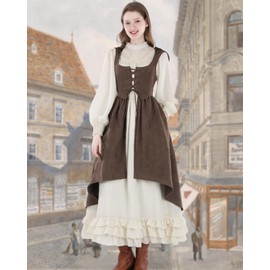 CR ROLECOS Women's Renaissance Corset Gothic Pirate Costume Medieval Corset Cape Vintage Hooded Dress Party Dress, Brown-1461, XXL