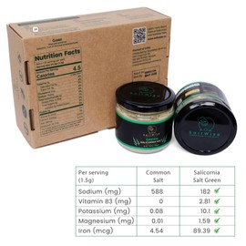 Green Salicornia Salt (14.10 Oz) | Low Sodium Salt Substitute | Salicornia Samphire Powder | Plant Based Salt, Vegan | 100% Natural, No Additives