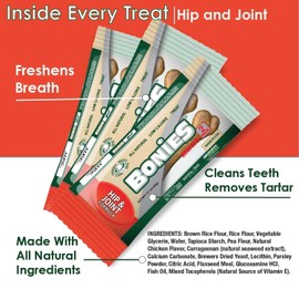 Bonies Natural Hip & Joint Formula Small-Sized Single Bone, Glucosamine & Omega Fatty Acids, Fresh Breath, Clean Teeth, Low Calories, Chicken Flavor, [Small Dog], 1 Bone