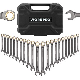 WORKPRO 22-Piece Ratcheting Wrench Set, Ratchet Combination Wrench Sets with Organizer Box, Nickel Plating, 72 Teeth, Metric 6-18mm & SAE 1/4-3/4"