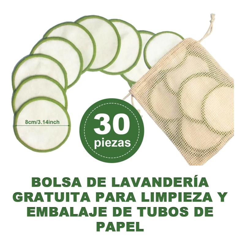 Almohadillas Desmaquillantes Reutilizables Doble Cara 30pz