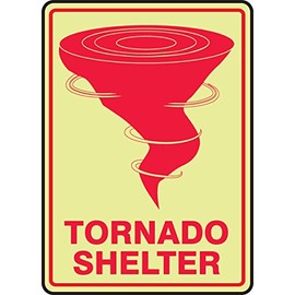 Accuform MLFE547GF Lumi-Glow Flex Adhesive Safety Sign, Legend "Tornado SHELTER", 10" Length x 7" Width x 0.010" Thickness, Red on Glow