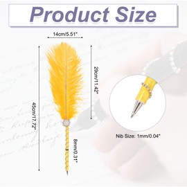 PATIKIL Feather Pen, Ostrich Vintage Feather Quill Pen 1mm Black Ink Signature Ballpoint Pens Fluffy Pearl Ribbon Design for Wedding Bridal Party Signing Writing, Gold Tone