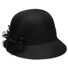 EPOCH Women's Gatsby Linen Cloche Hat with Lace Band and Flower - Black