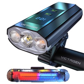 Victagen Super Bright Bike Lights 8000Lm for Night Riding, Super Bright 3 LED Lights for Bike/Bicycle Headlight with High Beam & Low Beam TypeC Rechargeable, Free Taillights