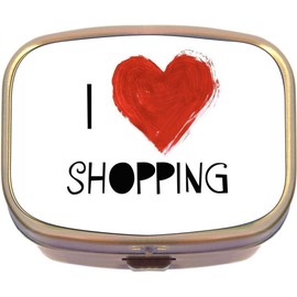 I Love Shopping Brass Rectangle Pill Box