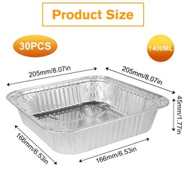 Lotvic 30 Packs Aluminum Foil Trays, 8 Inch Square Foil Baking Trays, Reusable Foil Air Fryer Liner, Disposable Foil Trays Containers for Baking, Cooking, Roasting, Storing (30 Packs, 8inch/1400ml)